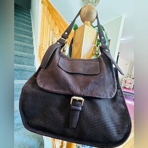 Aunthentic LONGCHAMP Blazane Perforated Suede Leather, 2-way Chocolate Brown Bag